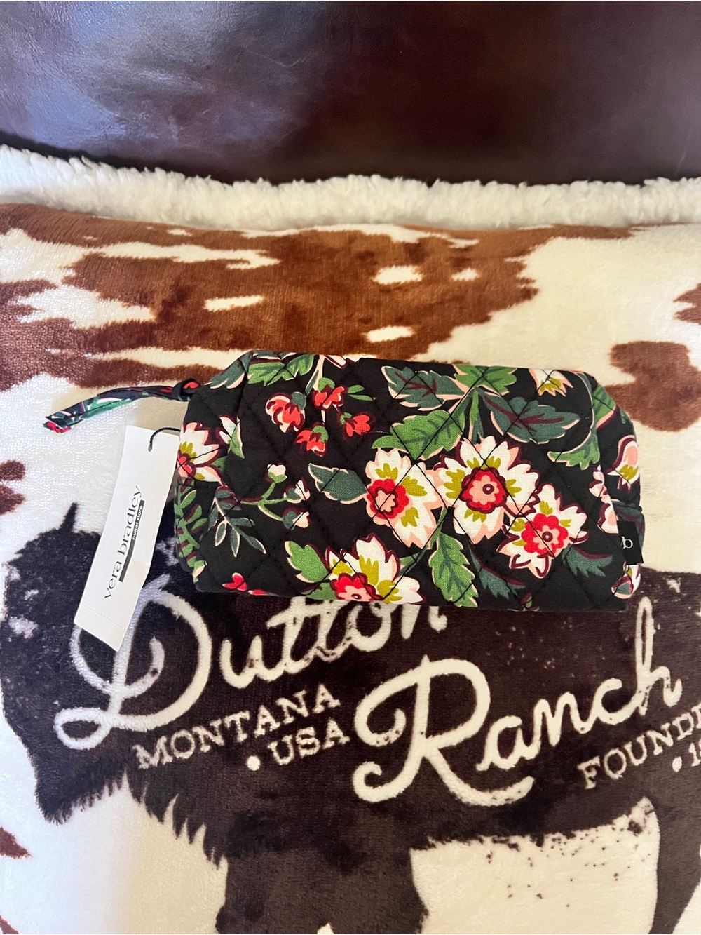 Vera Bradley Black Floral Quilted Cosmetic Pouch with Wristlet